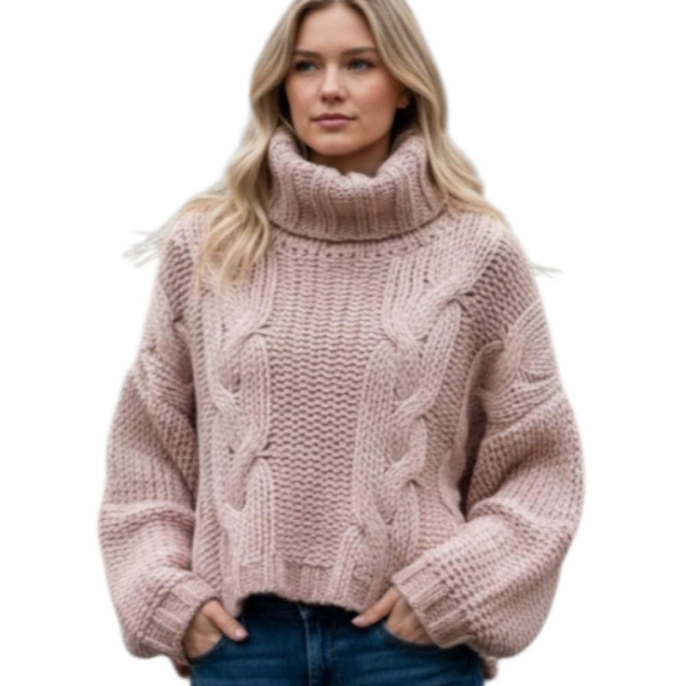 HYFVE Cable Knit Turtleneck Sweater - Blush Sz.S EUC - Picture 1 of 6